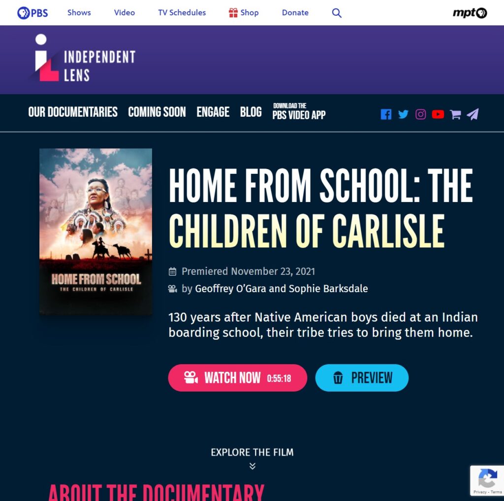 Snippet from the webpage for "Home From School" on PBS's website