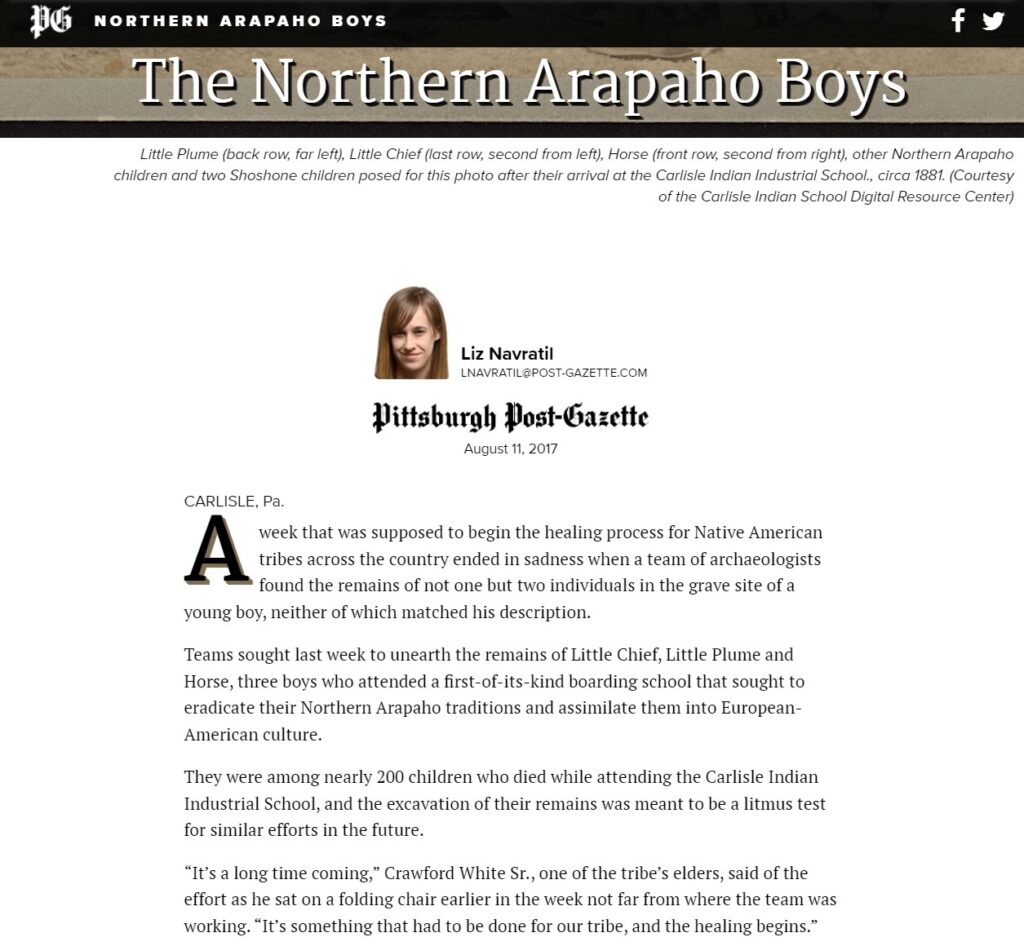 Snippet from the article "The Northern Arapaho Boys" on the Pittsburgh Post-Gazette website